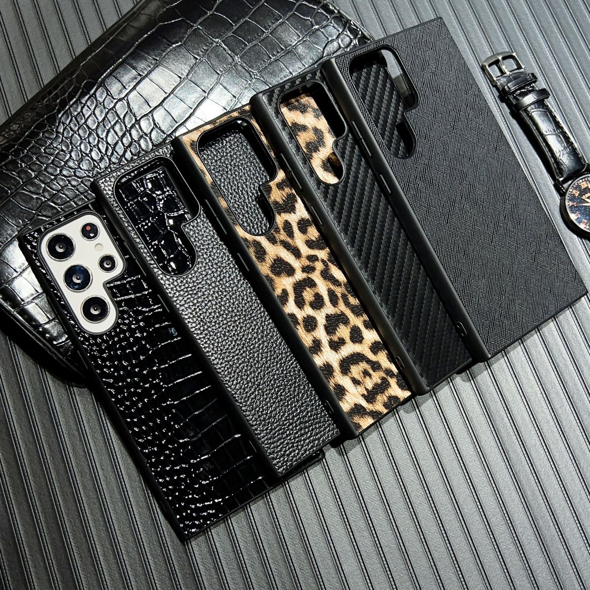 Boîtier de protection de téléphone portable noir simple en cuir d'affaires