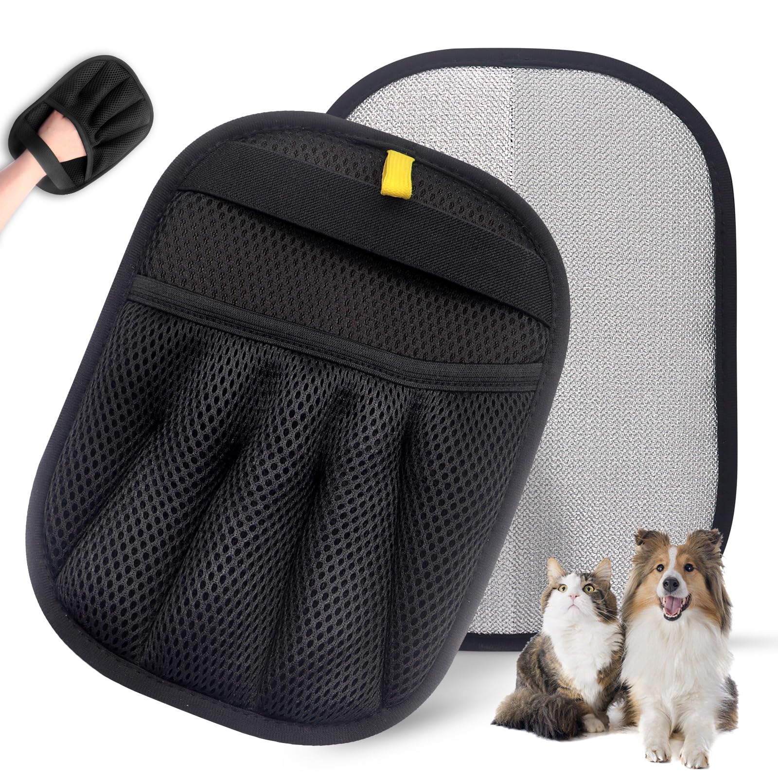 Gants d'enlèvement de cheveux pour animaux de compagnie améliorés avec poignet élastique Snug - Electrostatique Reusa cinq doigts