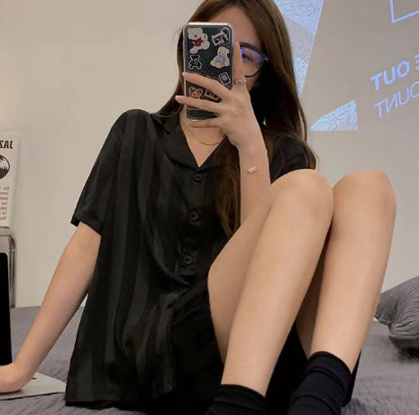 Ensemble pyjama à manches longues pour femmes en soie glacée