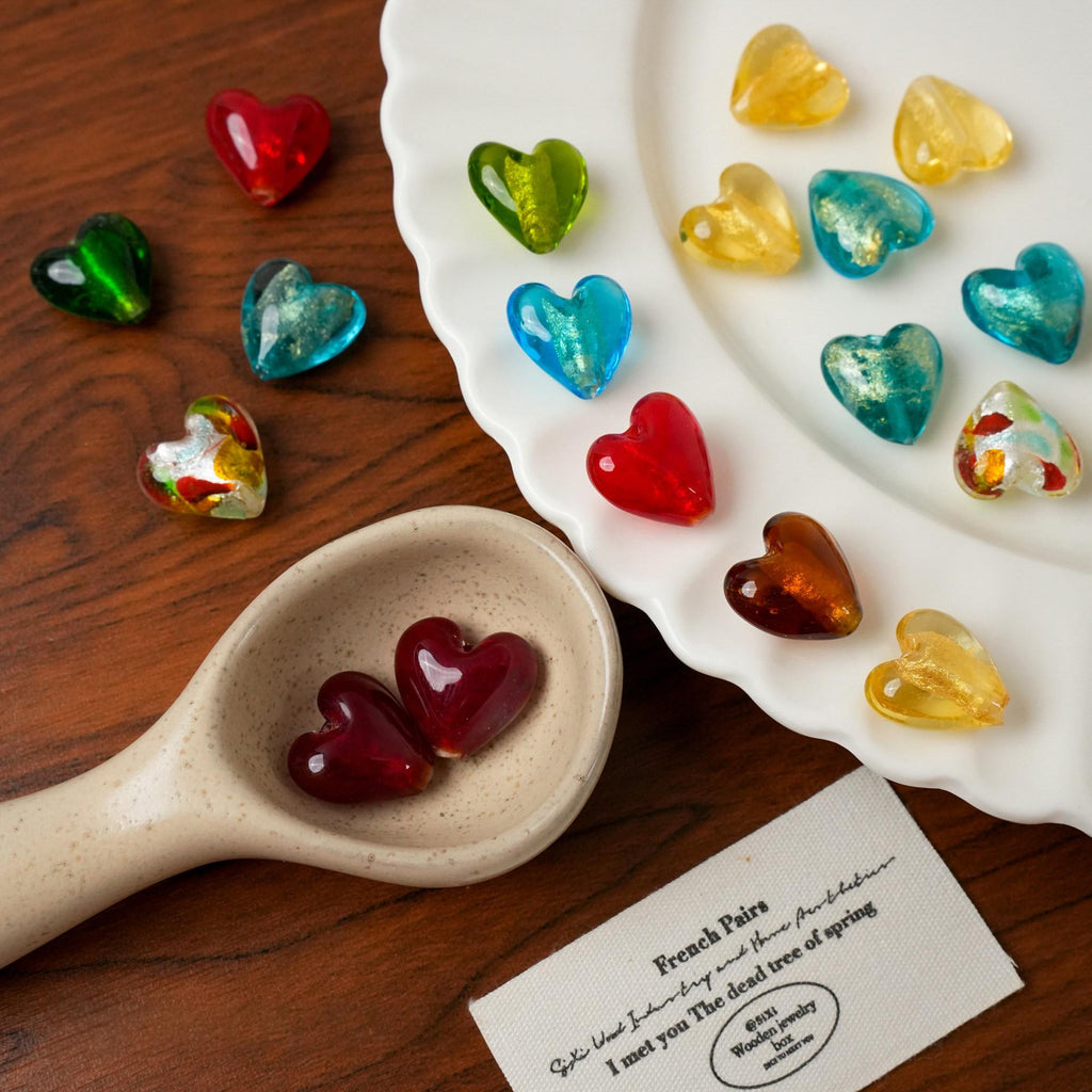 Rétro Silver-foil Heart Lampwork Glass Loose Perles