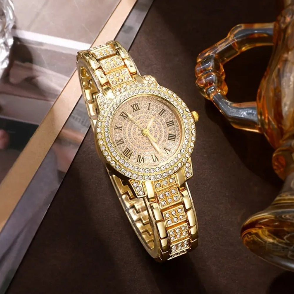 Montre haut de gamme pour dames avec une liste de diamants en acier entièrement diamanté