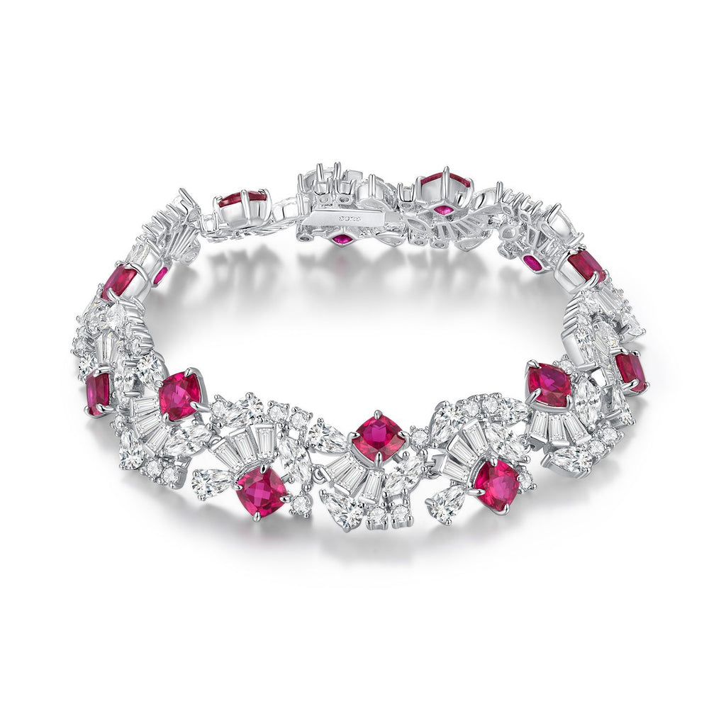 S925 Argent Sterling 5mm Lab-Grown Emerald Ruby Saphir Bracelet de tennis 16.5cm 14 Pierres