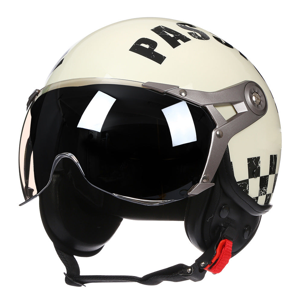 Casque de moto électrique imprimé à demi-couvert pour femmes