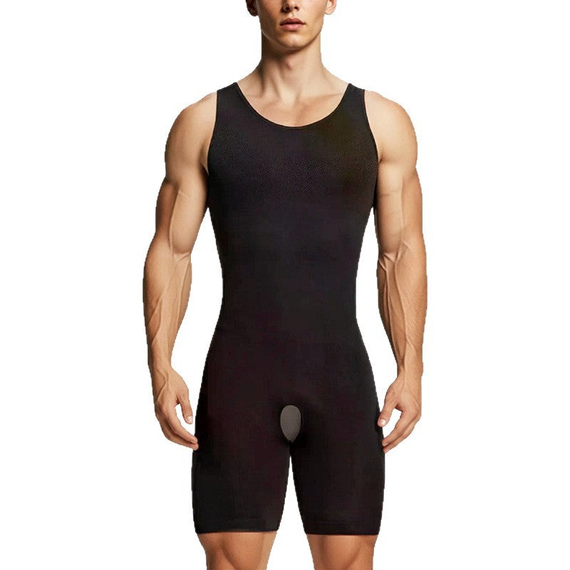 Men's Shapewear Tummy Control Boxer Brief Bodysuit Slimming Tummy Control Fitness Solid Color Pl