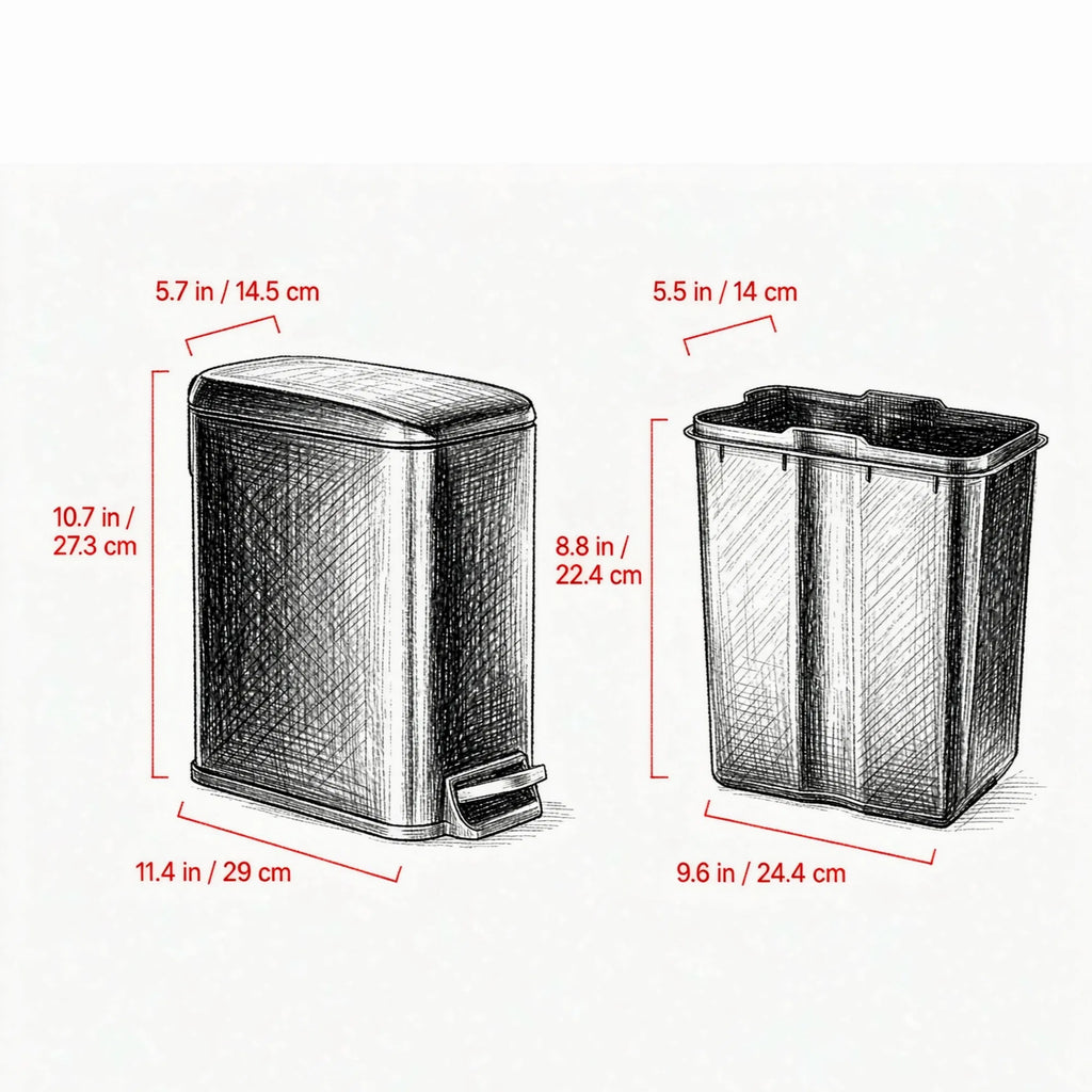 11,4 x 5,71 x 10.7 pouce Poubelle à pas mince avec couvercle doux à fermeture étroite