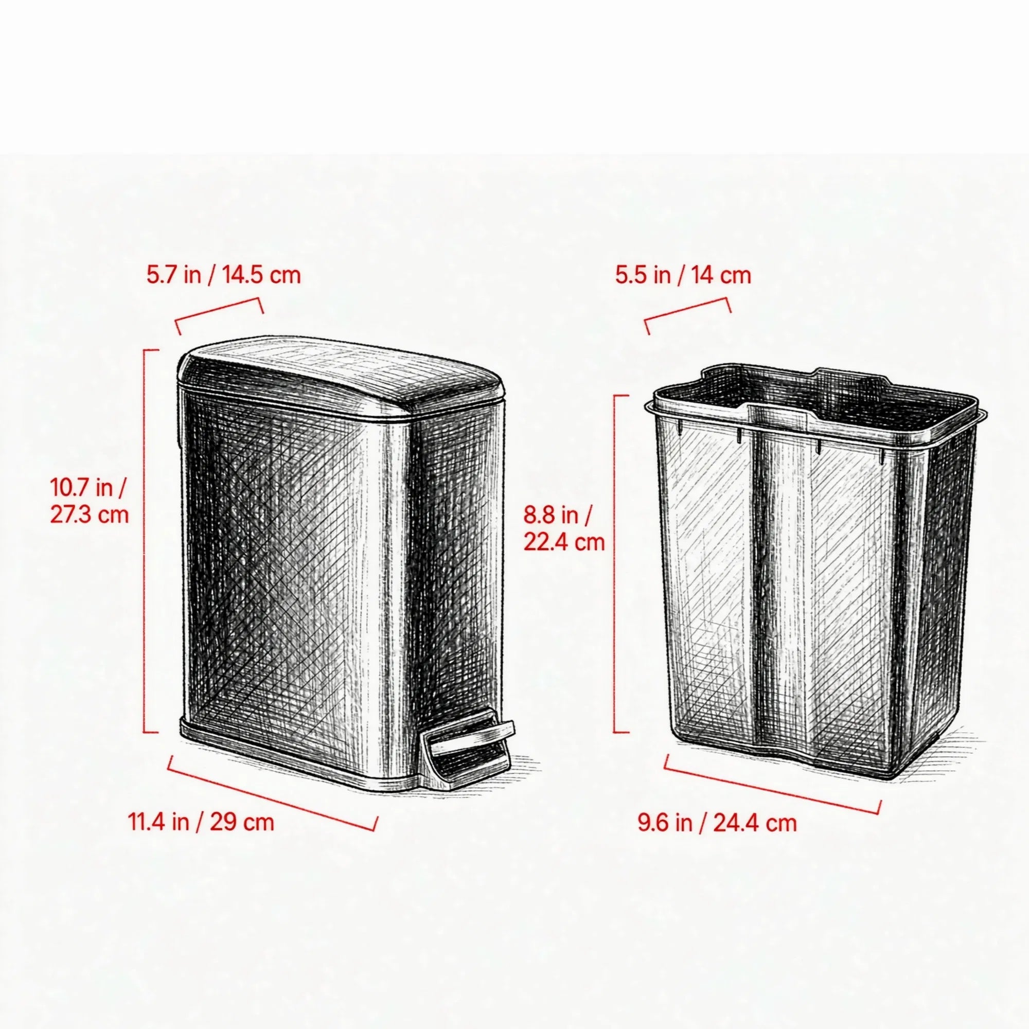 11,4 x 5,71 x 10.7 pouce Poubelle à pas mince avec couvercle doux à fermeture étroite