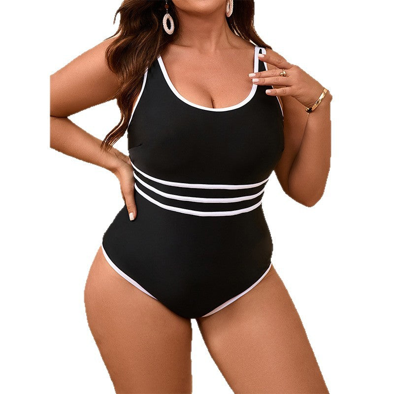 Grande taille Rond-col Solid-cou Swimsuit une pièce de couleur Bikini