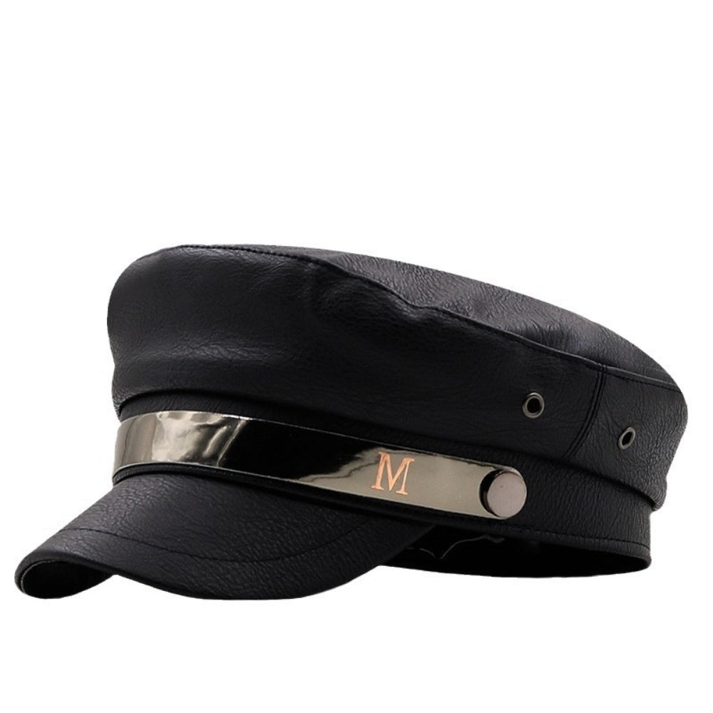 Femme PU cuir métal M Label Retro Style British Mode Cool and Bold Peaked Cap Suit