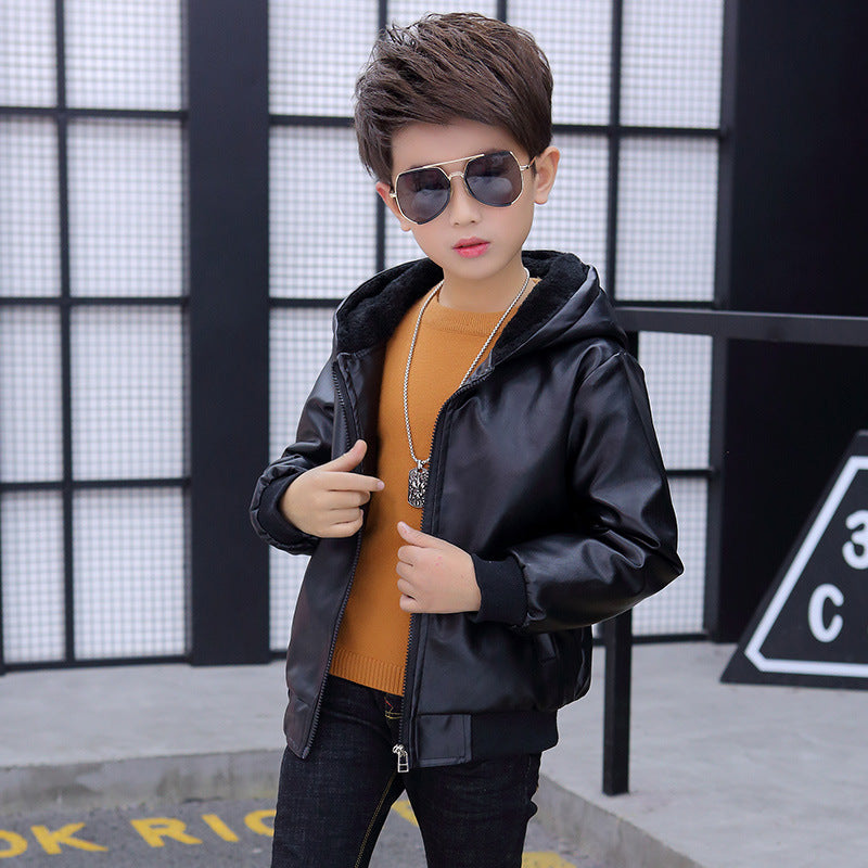 Veste en cuir PU Veste à capuche pour enfants