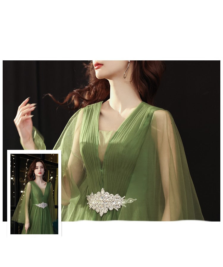 Robe de mariée verte Guzheng Art Examen Solo