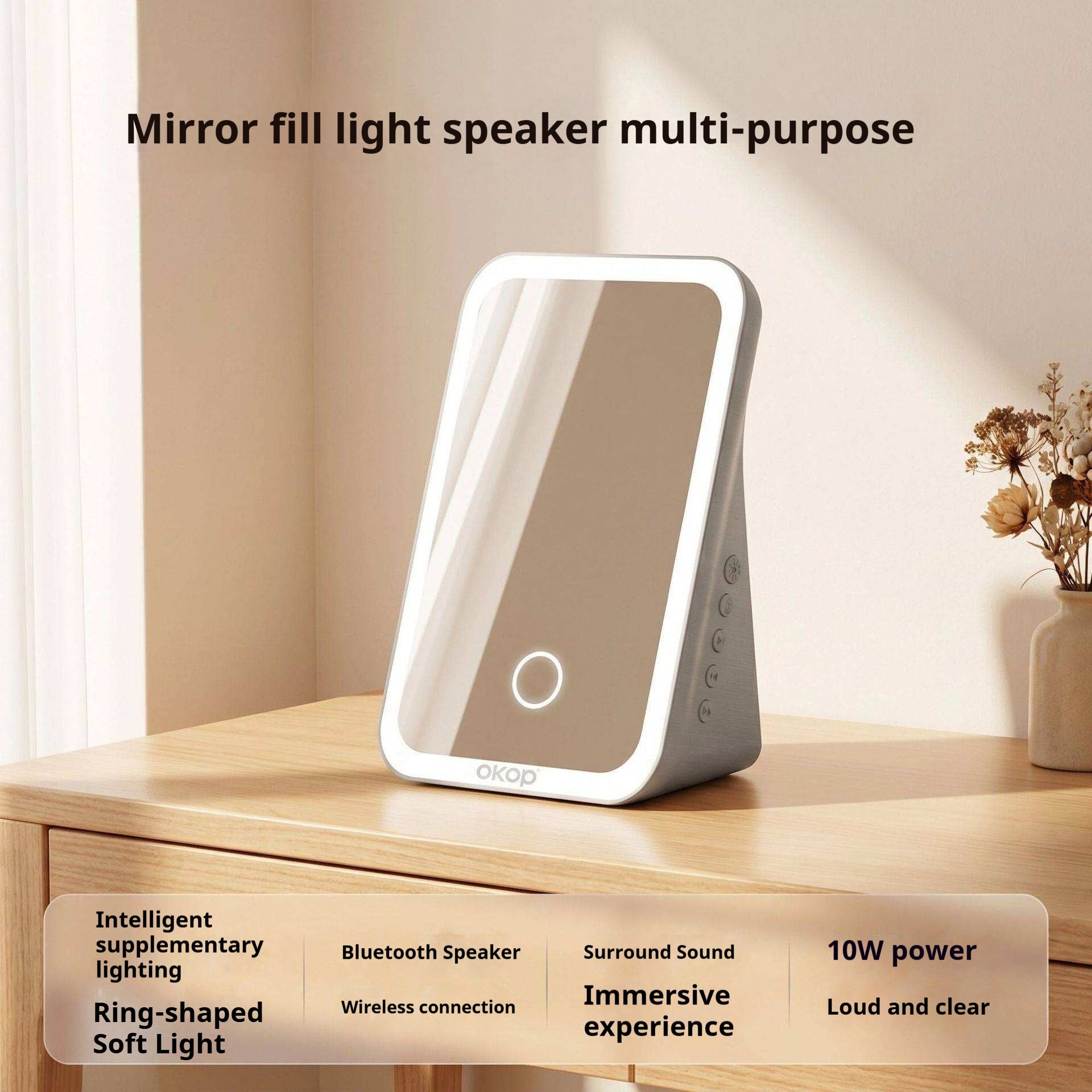 KP-863 Portable Bluetooth Haut-parleur Maquillage miroir avec Fill Light Compact Desktop HD miroir