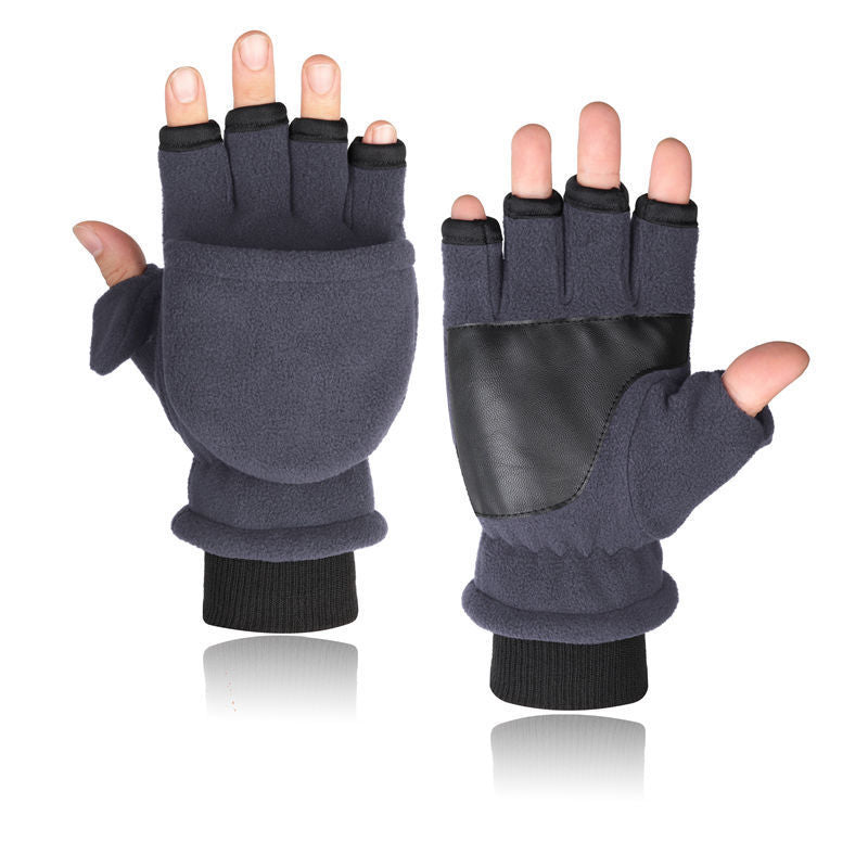 Gants de velours double couche Flip Touch écran demi-finger Gants