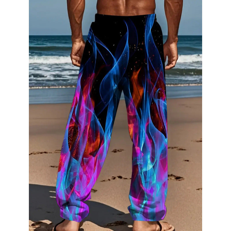 Pantalon casual homme avec imprimé de flamme bleue