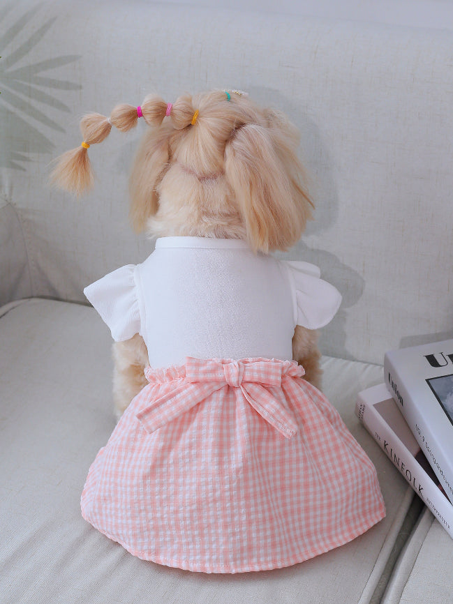 Robe pour animaux de compagnie-Plaid-pink-m-polyester-1 pièce