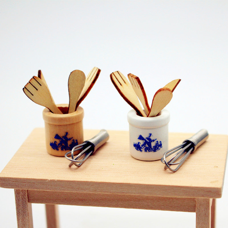 Couteau de spatule en bois Fourche et Egg Beaterminiature Food Playset Filming Props and Decorativ