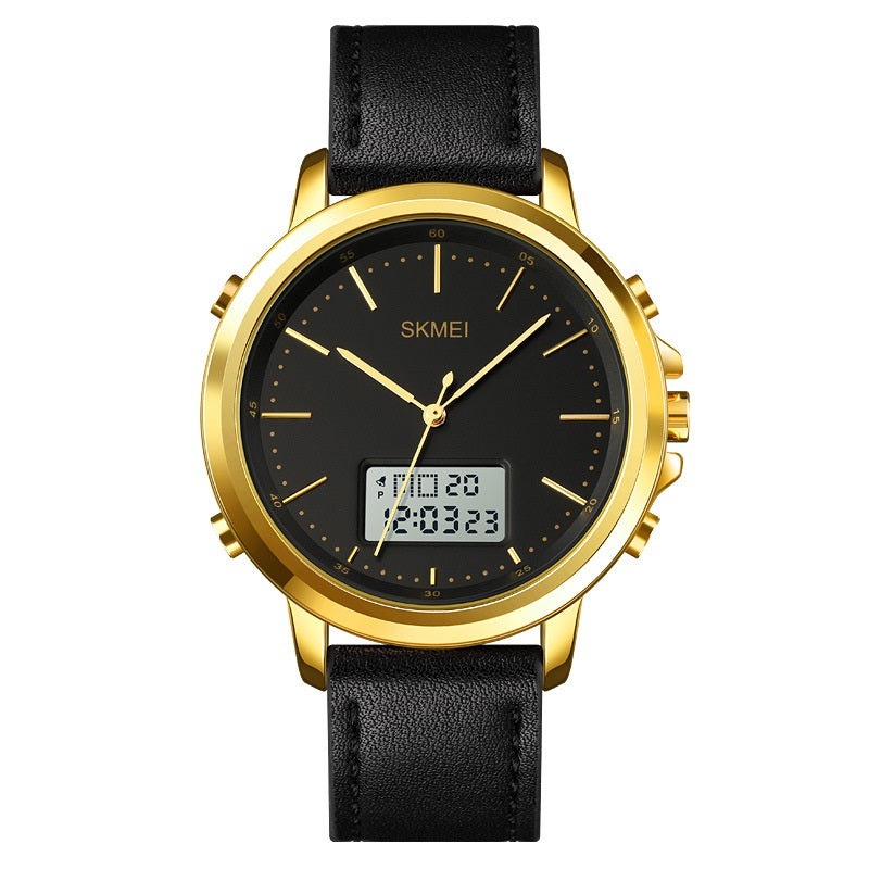 Casual Spiral Sports couronne en cuir alliage rond épingle pointeur mâle montre électronique