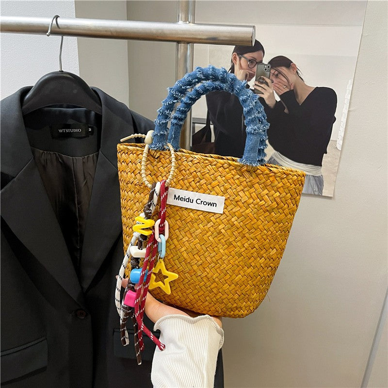 Bloc de couleur Minimalist Straw Beach Bag Wicker Panier