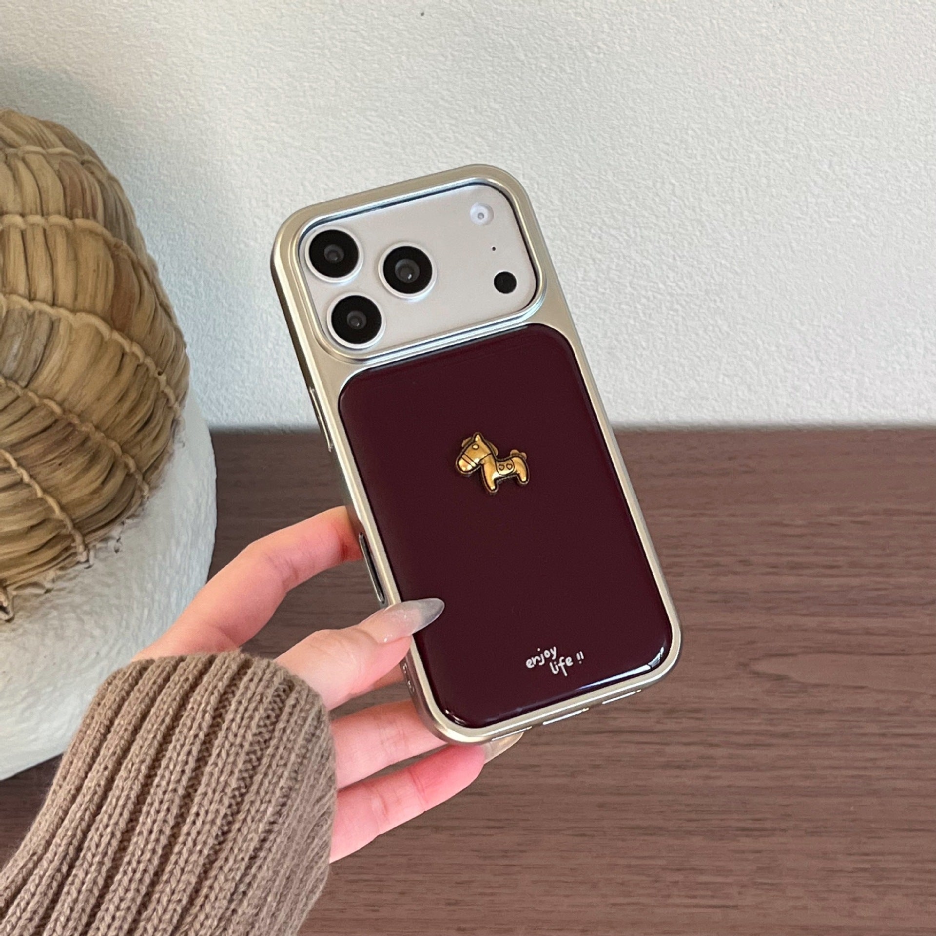 Ins Minimalist Étui téléphonique anglais rouge vin