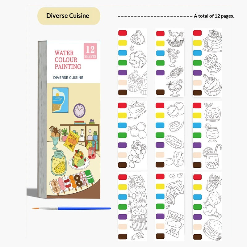 Livre de coloriage aquarelle pour enfants de langue anglaise avec peintures intégrées