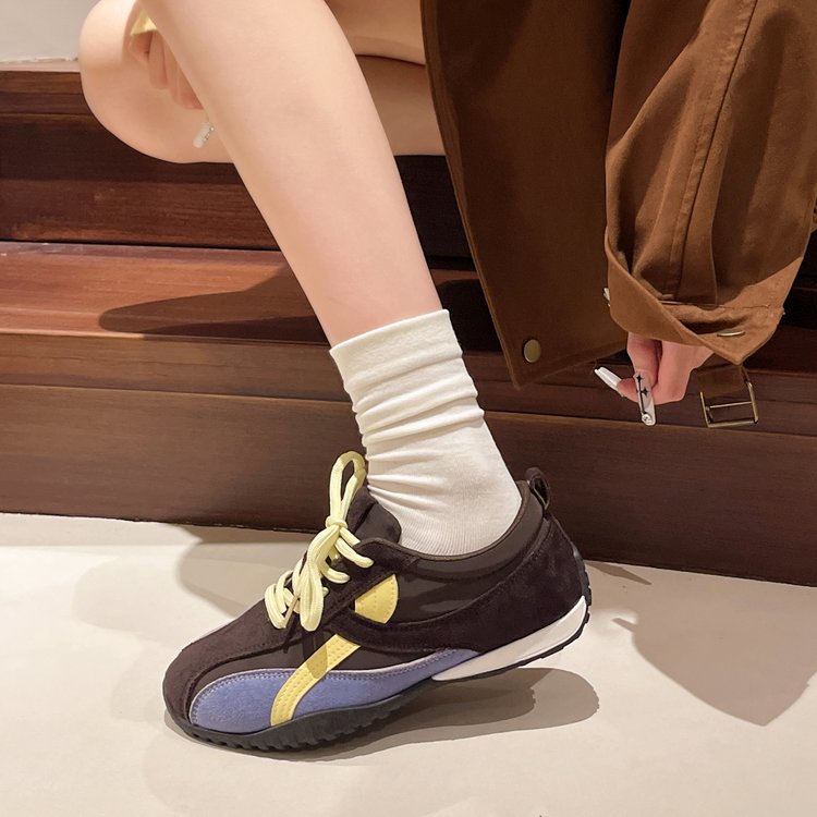 Women's Retro Color Block Lace-Up German Trainers Soft Sole Gump Casual Running Shoes