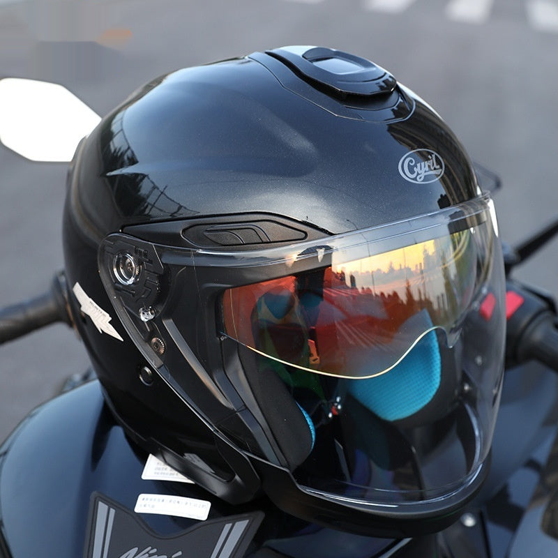Moto homme d'été demi-quart casque homme de trois-quarts double visor pour hommes toute la saison