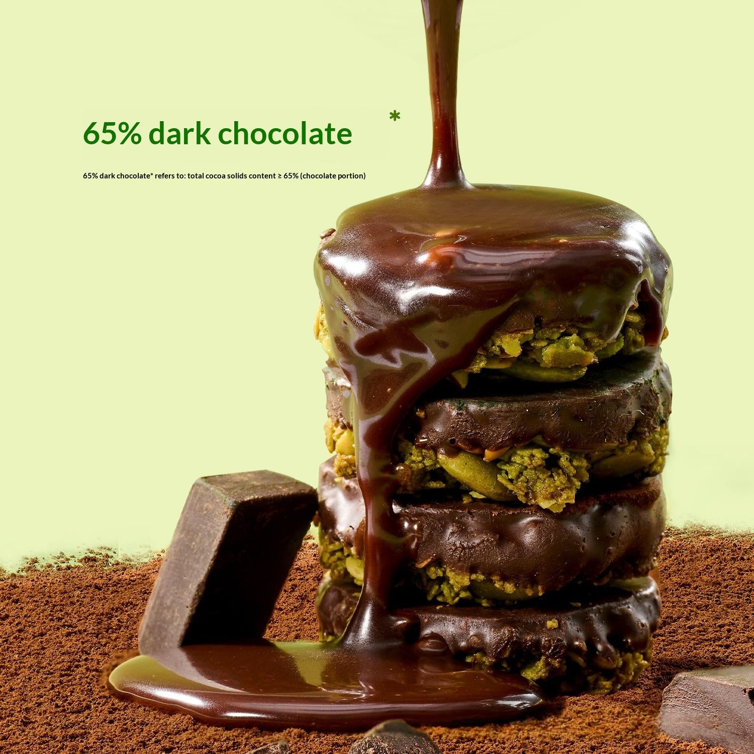 Chocolat noir avec un doux velouté Velvety Layer Matcha et croustillant richement aromatique noix