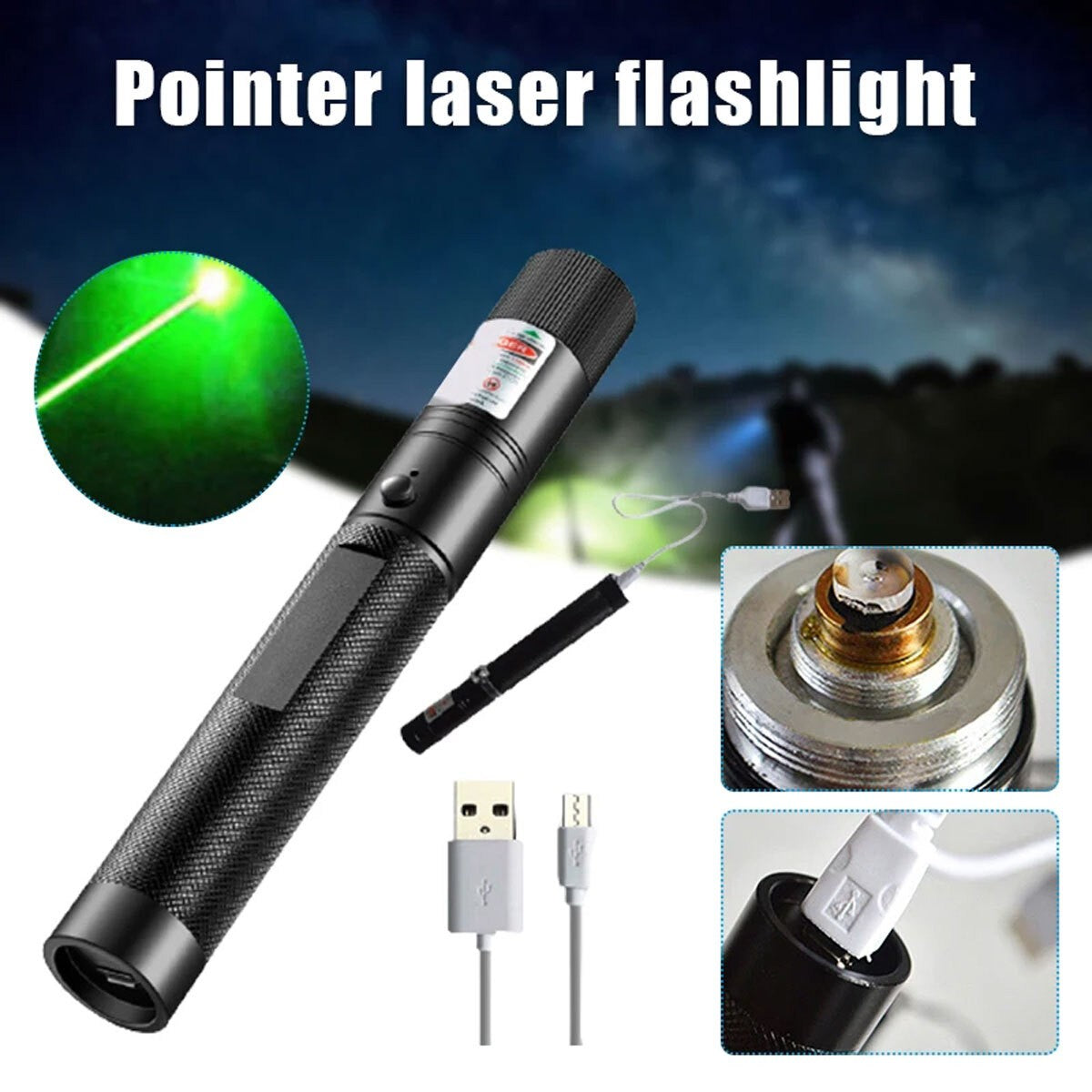 Stylo pointeur laser vert lampe USB rechargeable 990Miles 532NM Astronomie Lumière de faisceau visible