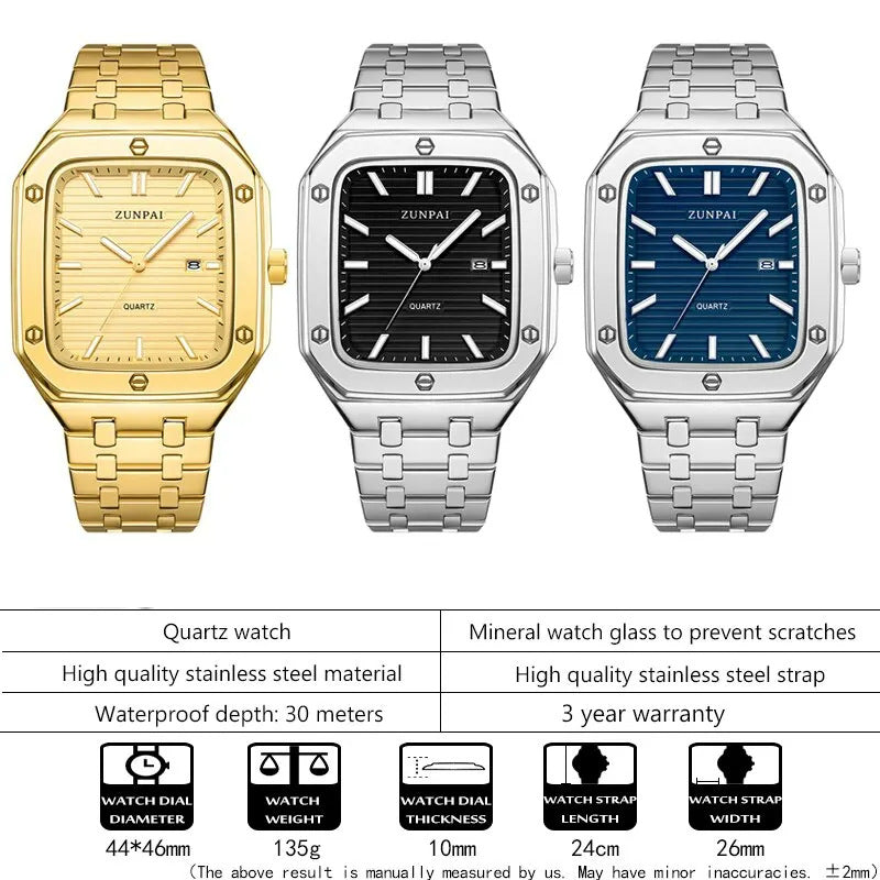 Montre carrée en acier inoxydable élégant pour hommes