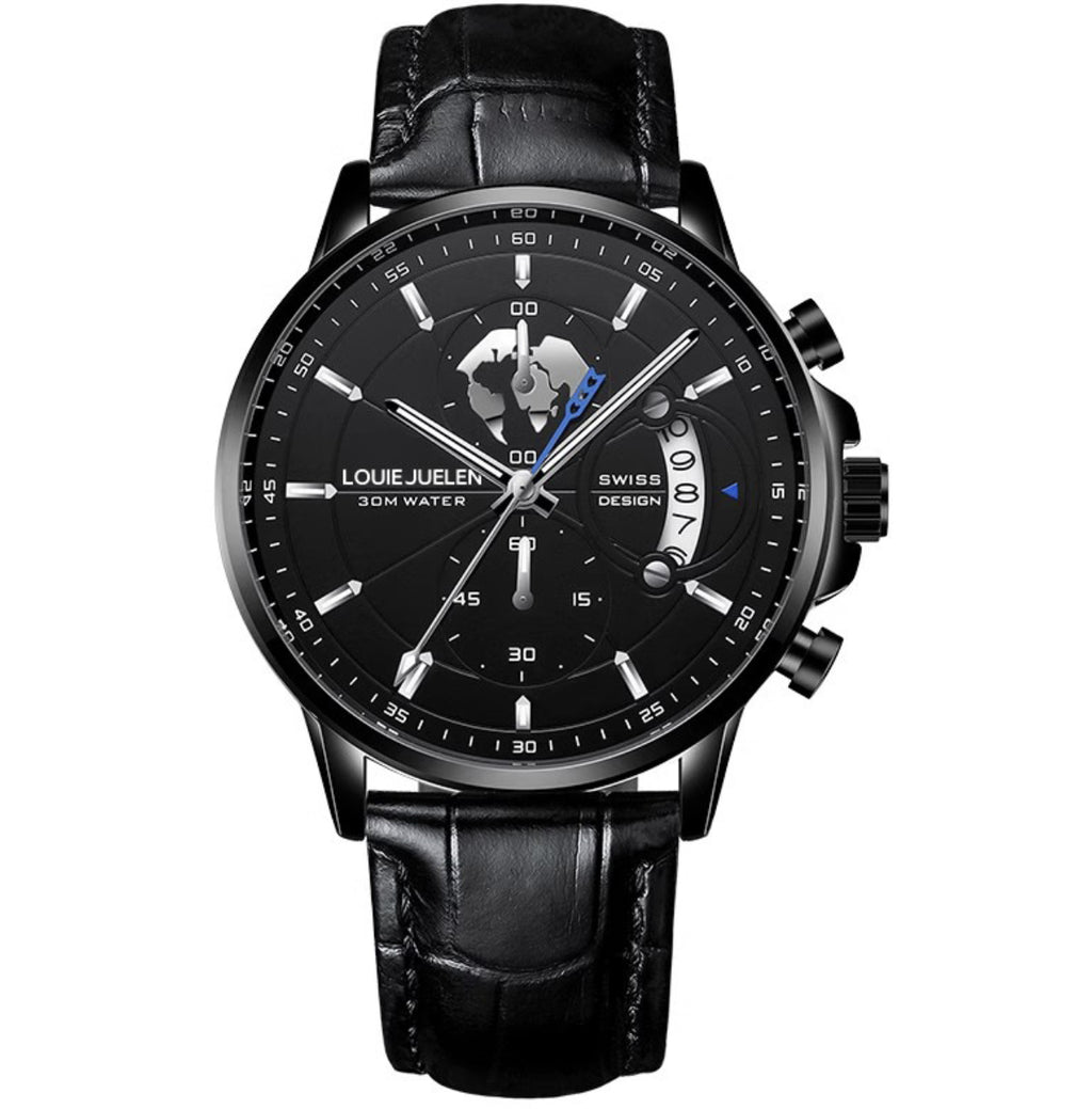 Bracelet d'acier de montre lumineuse en cuir à trois yeux d'affaires