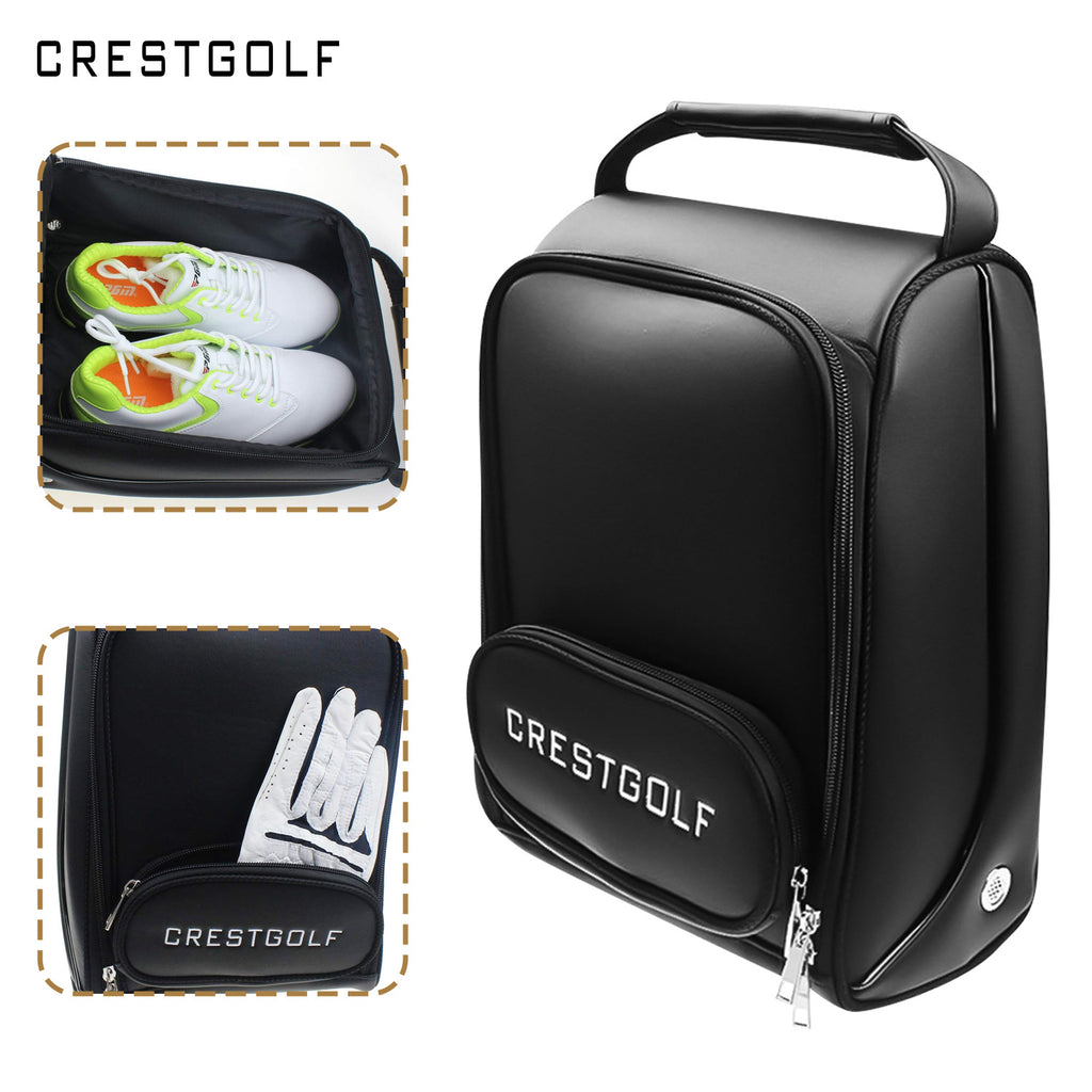 Crestgolf noir PU cuir imperméable sac de chaussures de golf