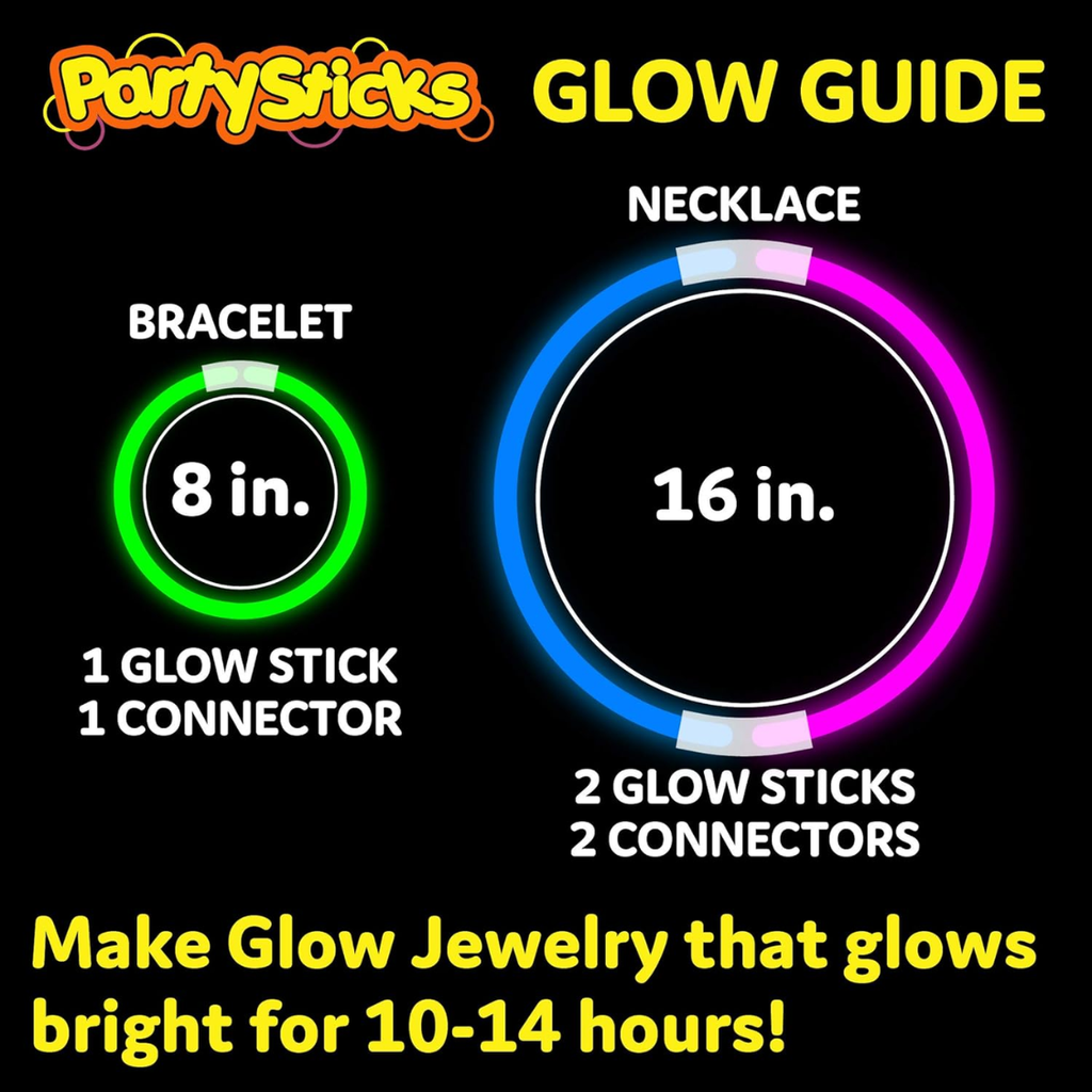 Glow Sticks Party Supplies 100pk - 8 pouces Glow In The Dark Light Up Sticks Party Favorors