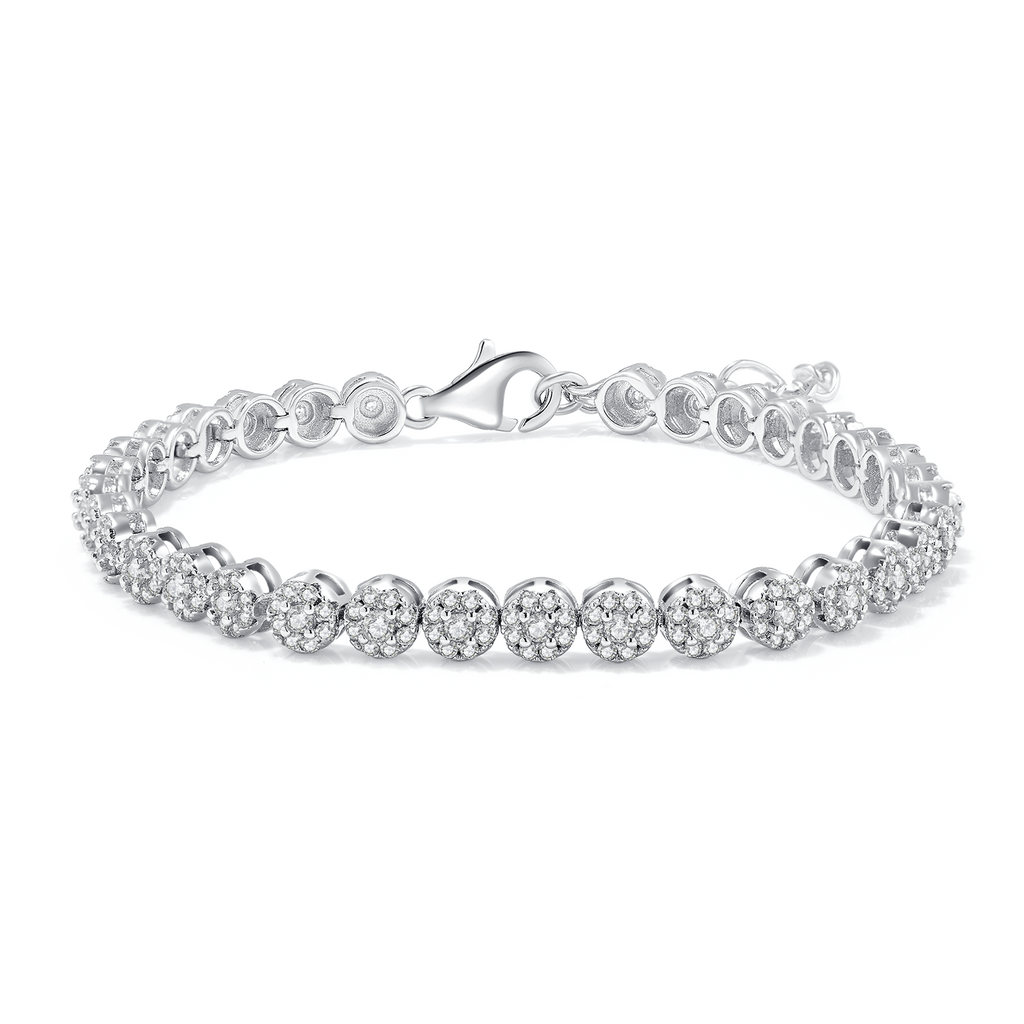S925 Argent Sterling 2mm&1,2mm Bracelet de tennis en grappe de Moissanite 18cm 297pcs D Couleur VVS1