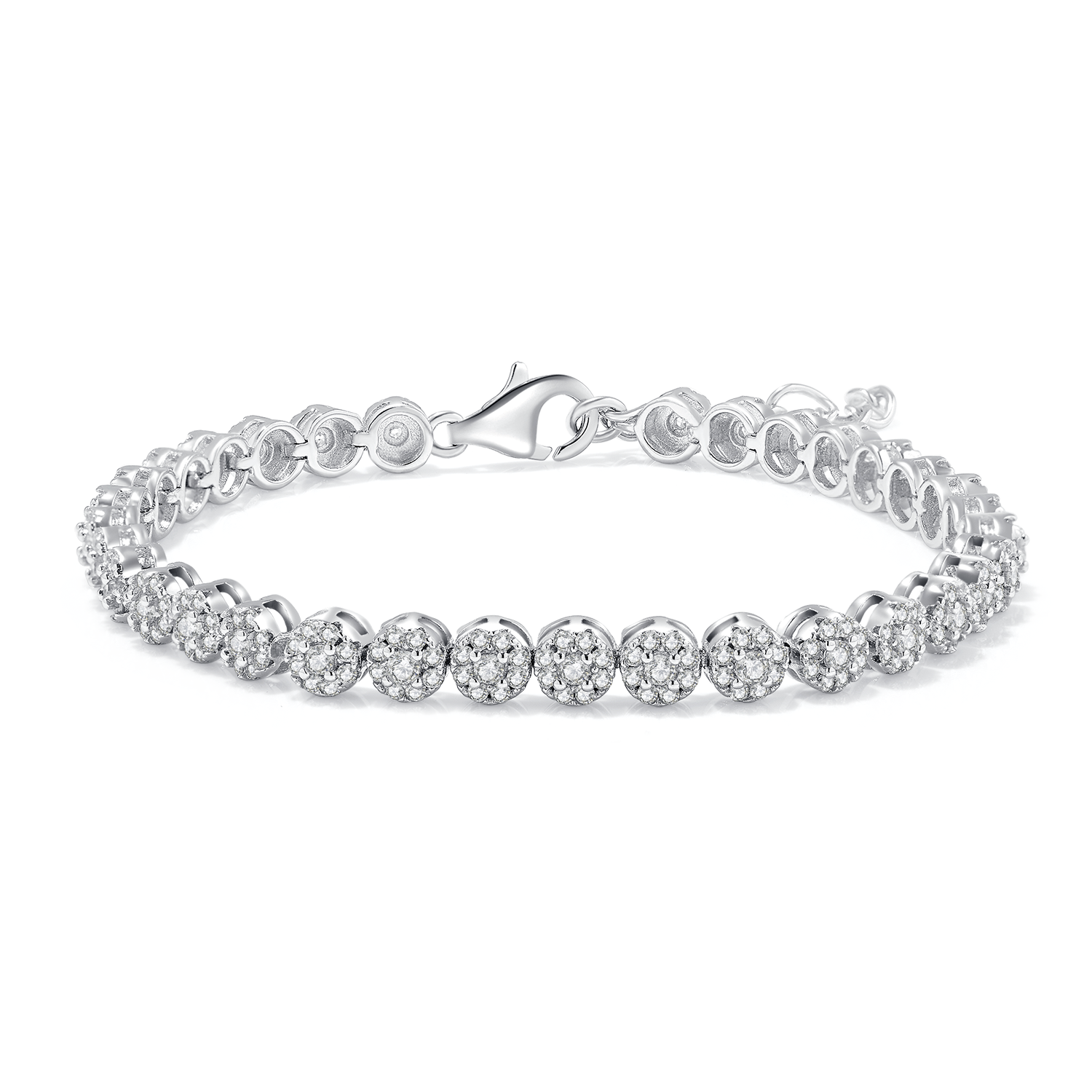S925 Argent Sterling 2mm&1,2mm Bracelet de tennis en grappe de Moissanite 18cm 297pcs D Couleur VVS1