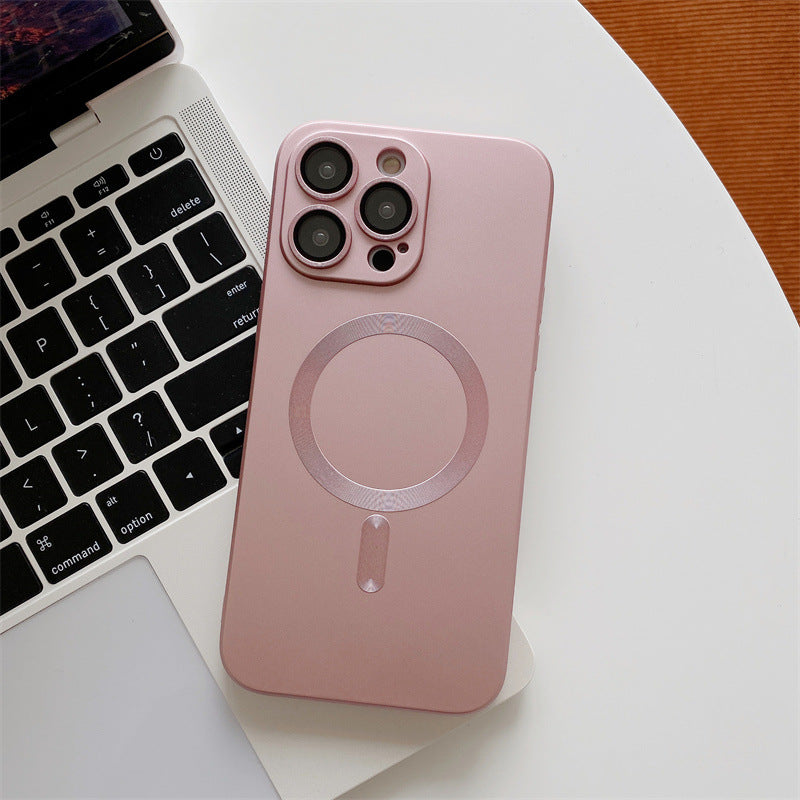 Aspiration magnétique avec boîtier de téléphone portable à électroplaquage de film de lentilles