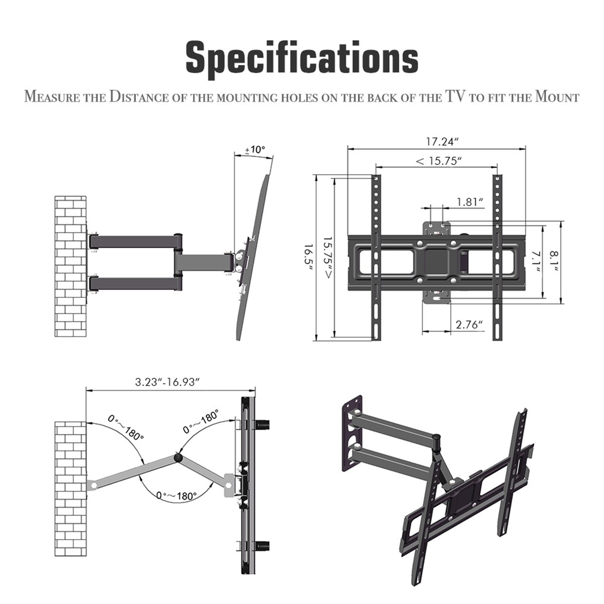 32-65 pouces Single Pendulum Small Base TV Stand TMXD-103 roulement de charge 35KG