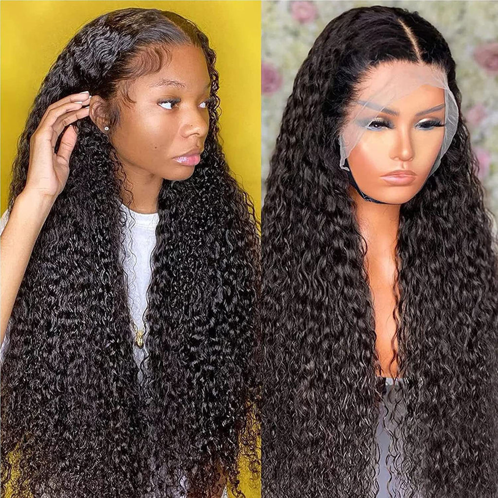 Attaché à la main noir Petit galet européen et de style américain Perruque avant Long Curly Black V