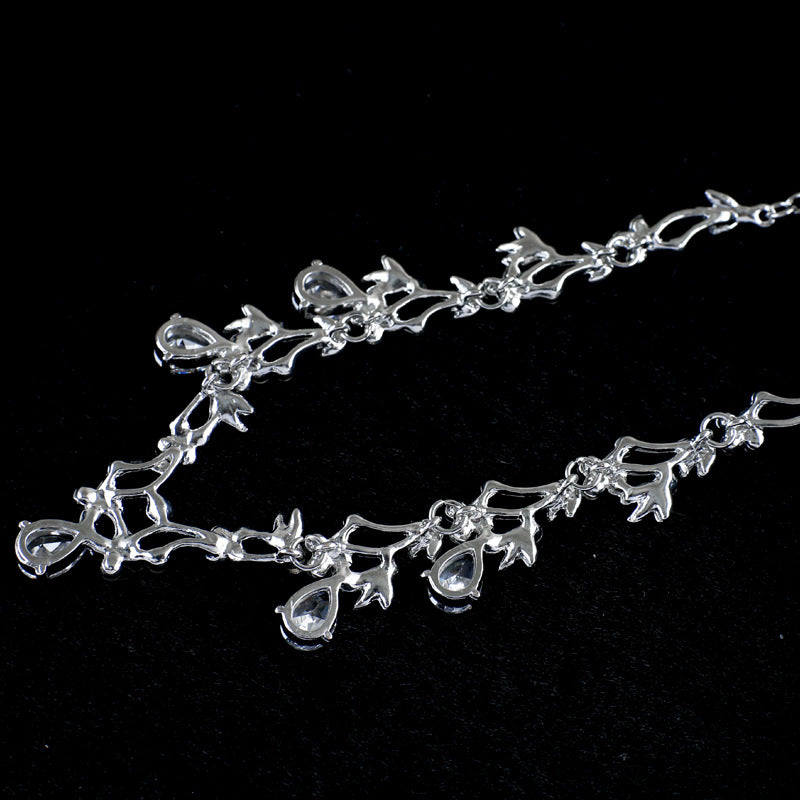 Simple Zircon Collier Boucles d'oreilles Coréenne Mariée Mariage Collier ensemble dîner robe de soirée bijou