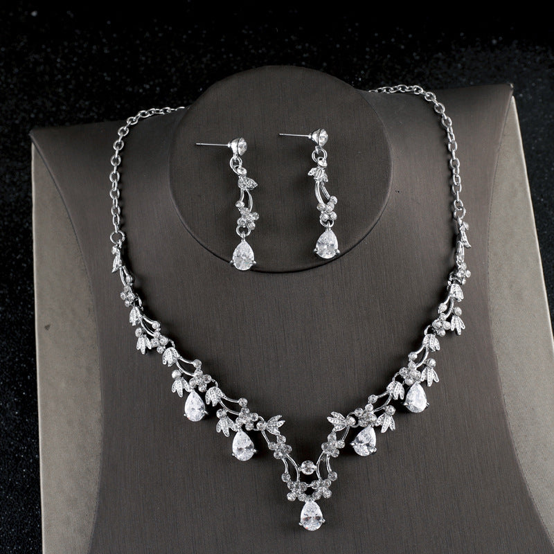 Simple Zircon Collier Boucles d'oreilles Coréenne Mariée Mariage Collier ensemble dîner robe de soirée bijou
