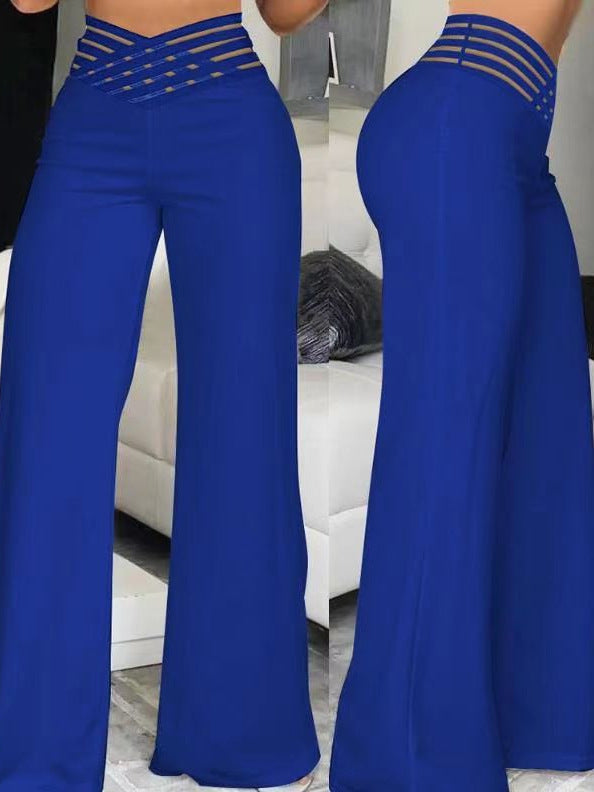 Pantalon de longue taille pour femmes Hollow Out Cross Pantalon Élégant Pantalon d'élégant feu de route Pantalon haute taille Ca