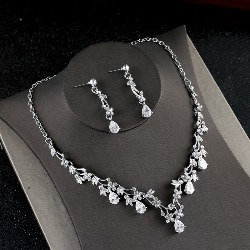 Simple Zircon Collier Boucles d'oreilles Coréenne Mariée Mariage Collier ensemble dîner robe de soirée bijou