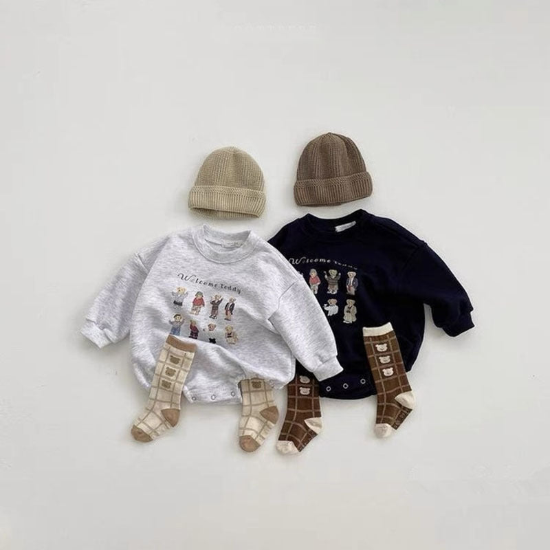 Chandail de coton de bébé à manches longues Caricature Lettre Casual Romper