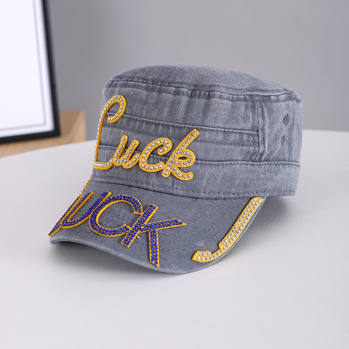 L'été pour hommes Solide-colore Strass-broidered Lettre LUCK Protège-soleil retro lavé à l'eau