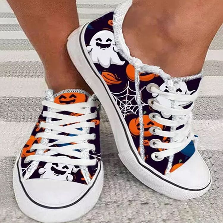 Large Size Halloween Ghost Head Pumpkin 3D Print Low-Top Shoes