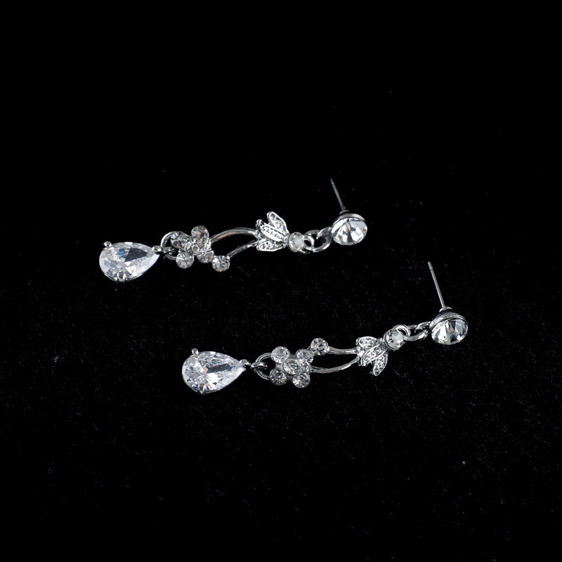 Simple Zircon Collier Boucles d'oreilles Coréenne Mariée Mariage Collier ensemble dîner robe de soirée bijou
