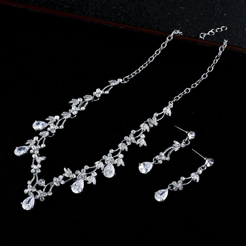 Simple Zircon Collier Boucles d'oreilles Coréenne Mariée Mariage Collier ensemble dîner robe de soirée bijou