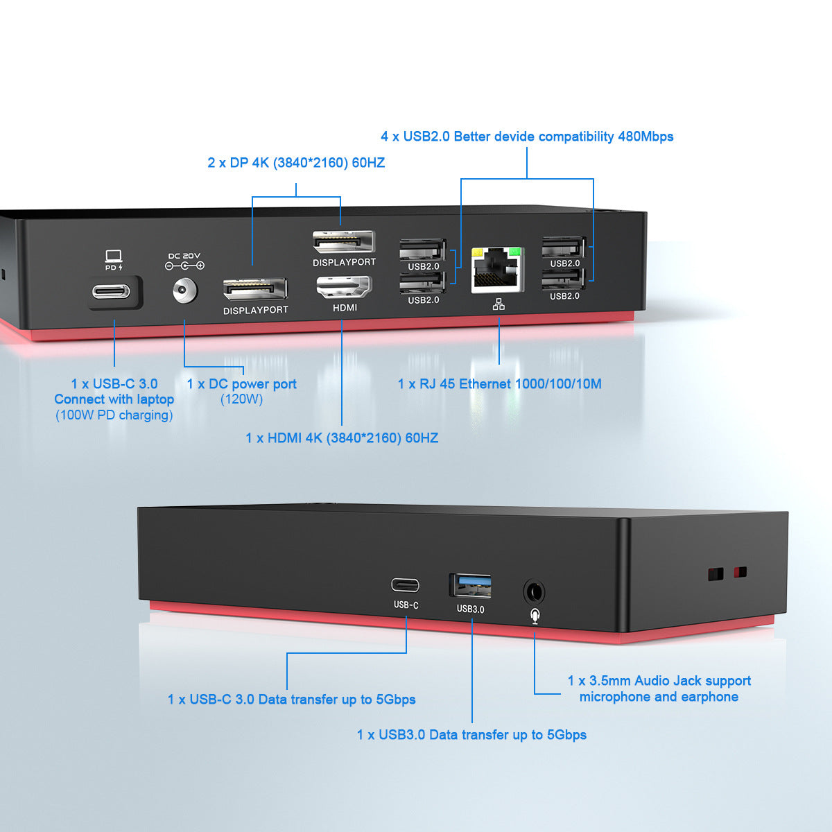 Bande d'expansion du carnet d'affichage 4K Splitter Type-C de station d'accueil