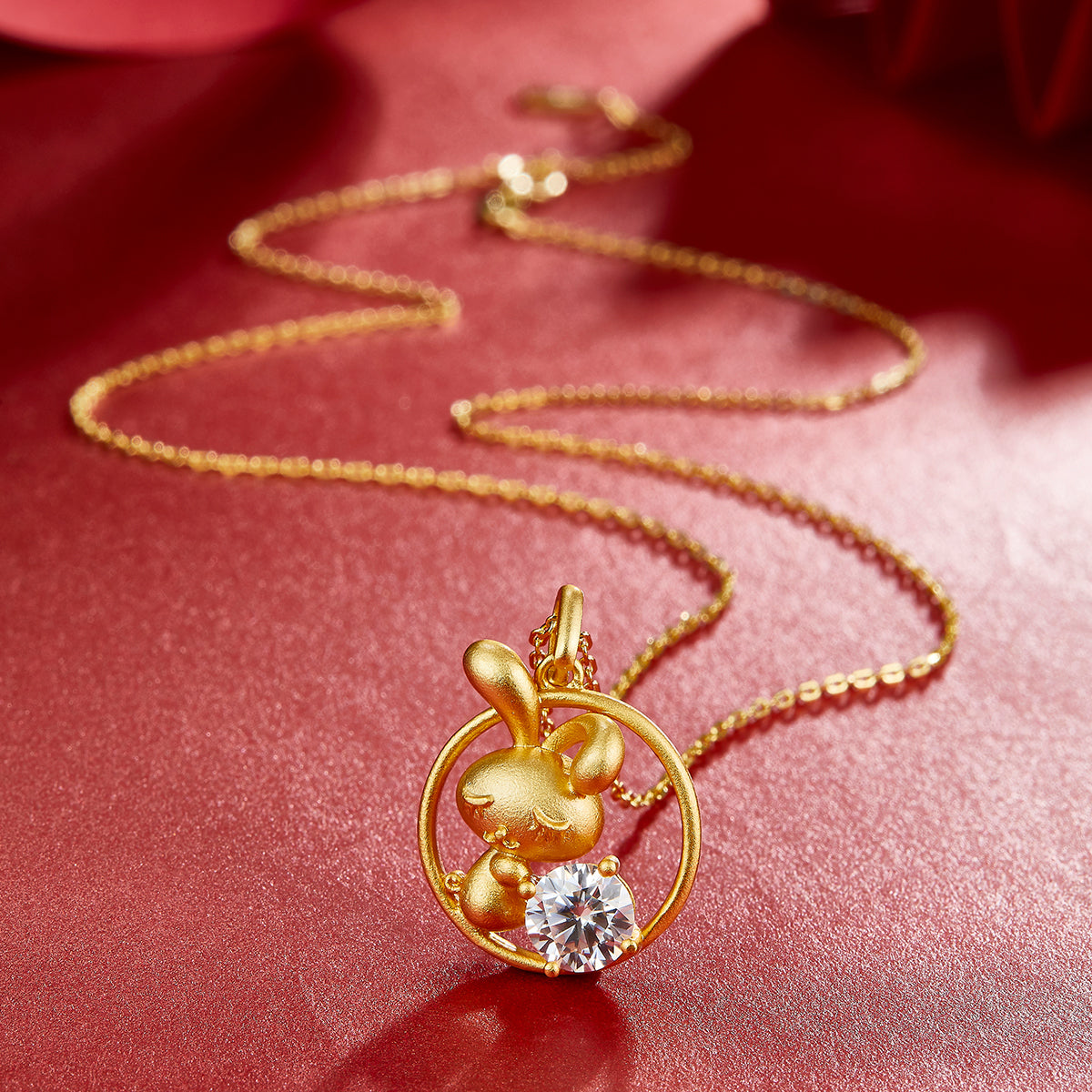 S925 Argent Sterling plaqué or 1ct D Couleur VVS1 Moissanite Lapin Collier 4.8g Chinois