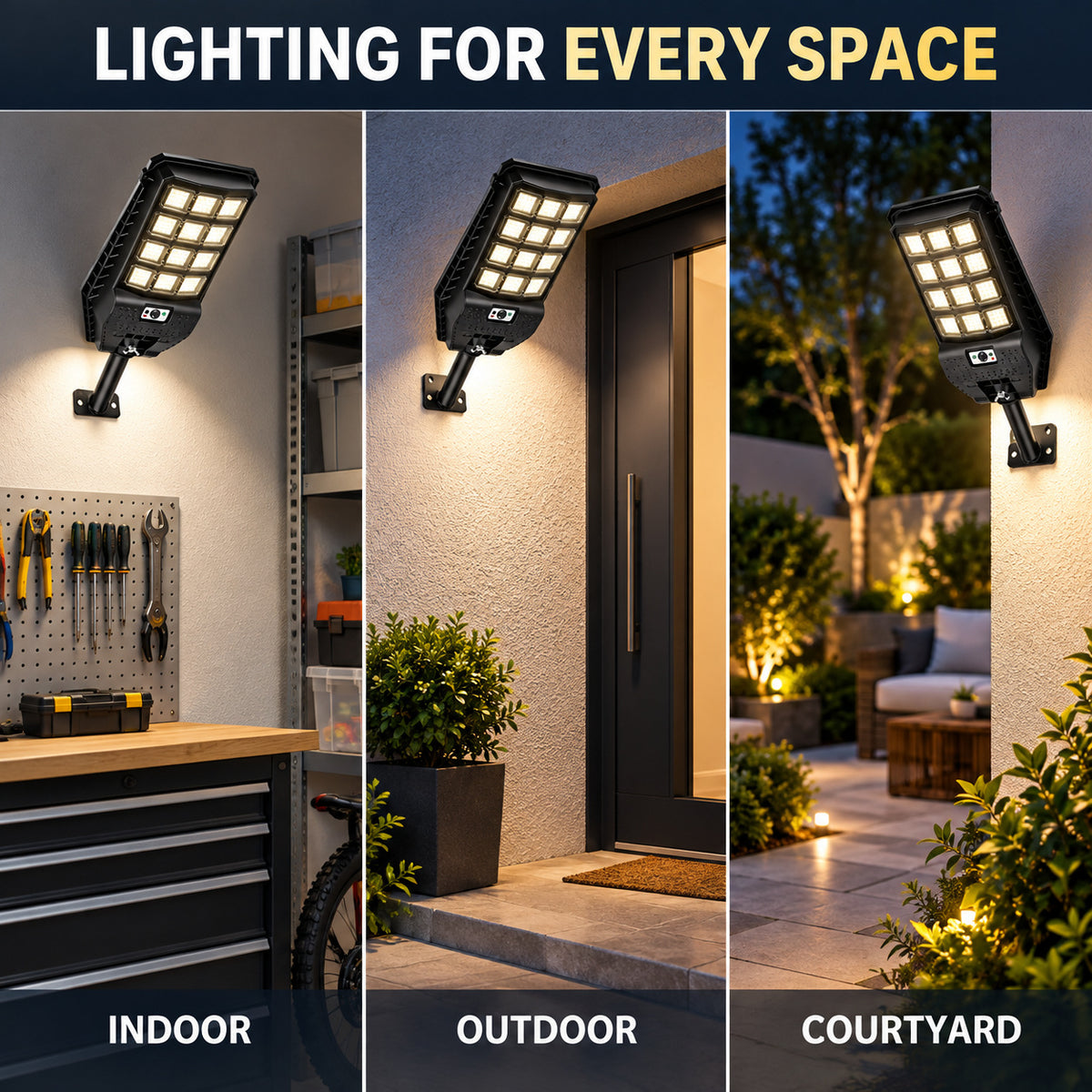 Solar Powered Motion Sensor Outdoor Light W7207 4 Noir pour Garden Yard Street Wall LED