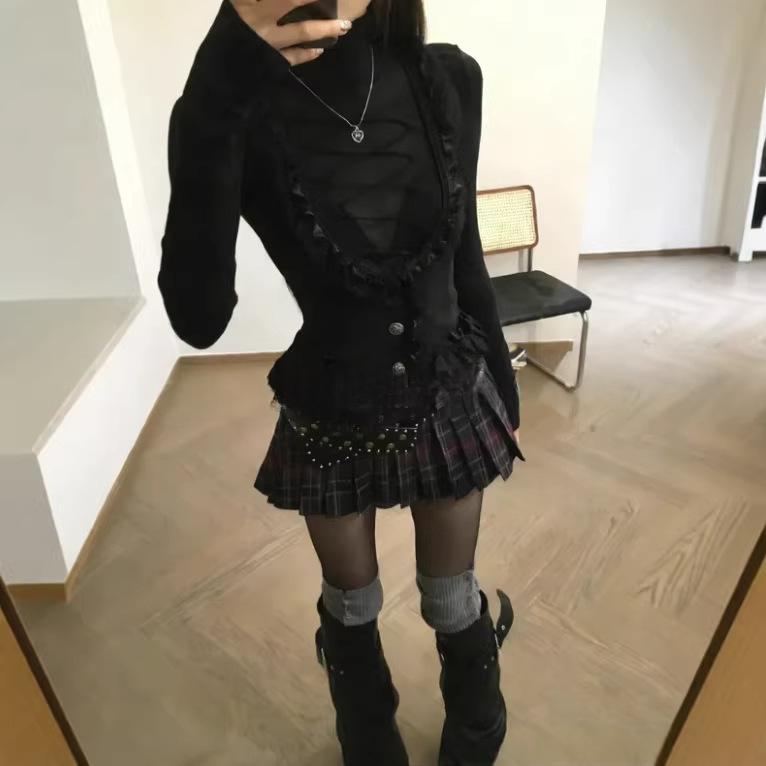 Veste d'haltère en dentelle noire de style gothique foncé pour les femmes