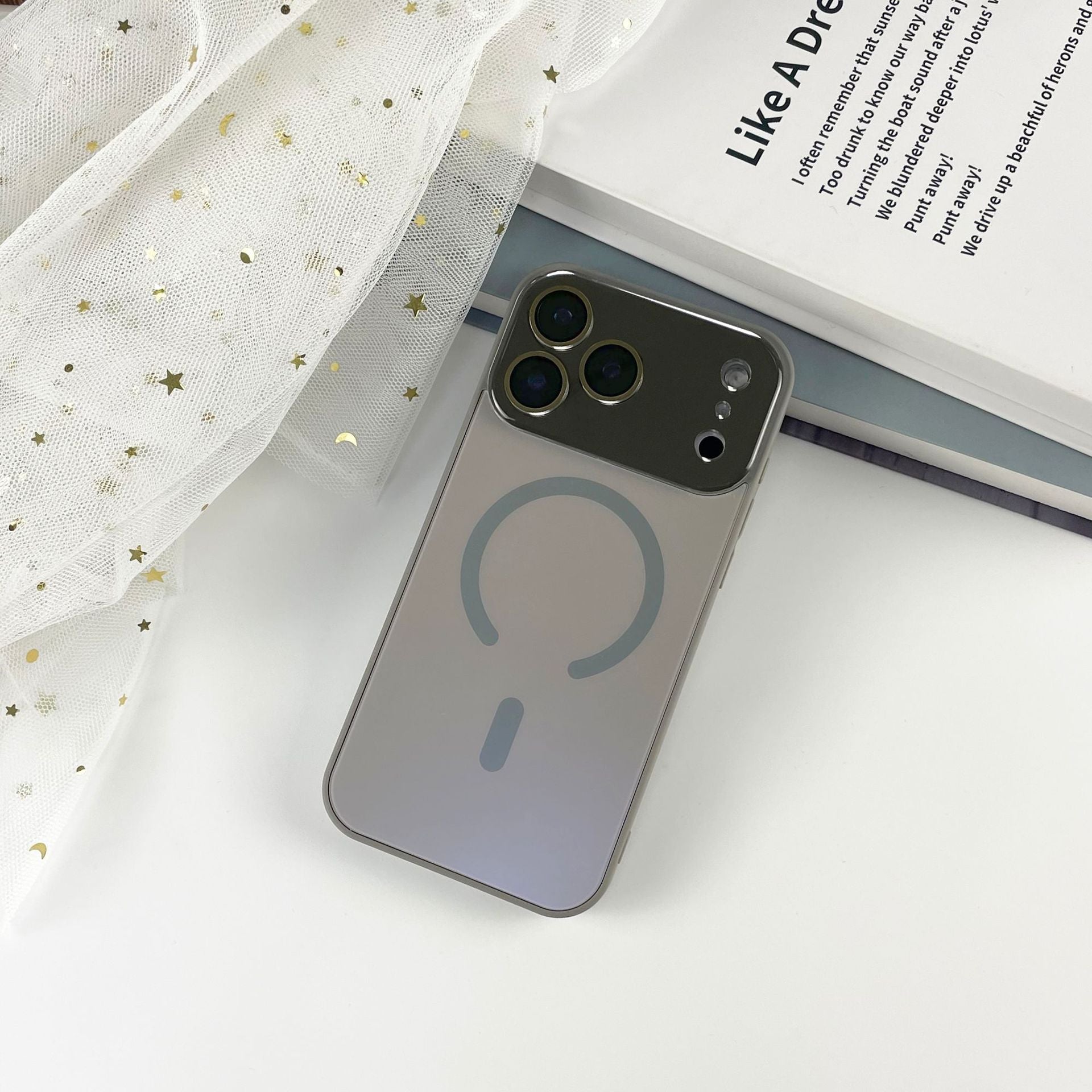 Cas de téléphone magnétique à grande fenêtre givrée